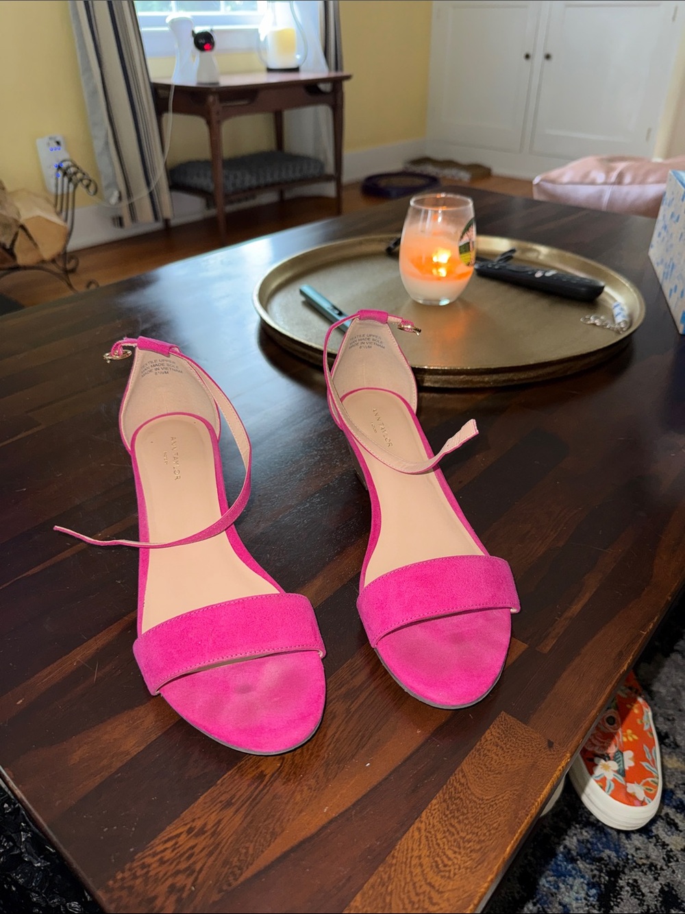 Ann Taylor Hot Pink Suede Ankle-Strap Sandals